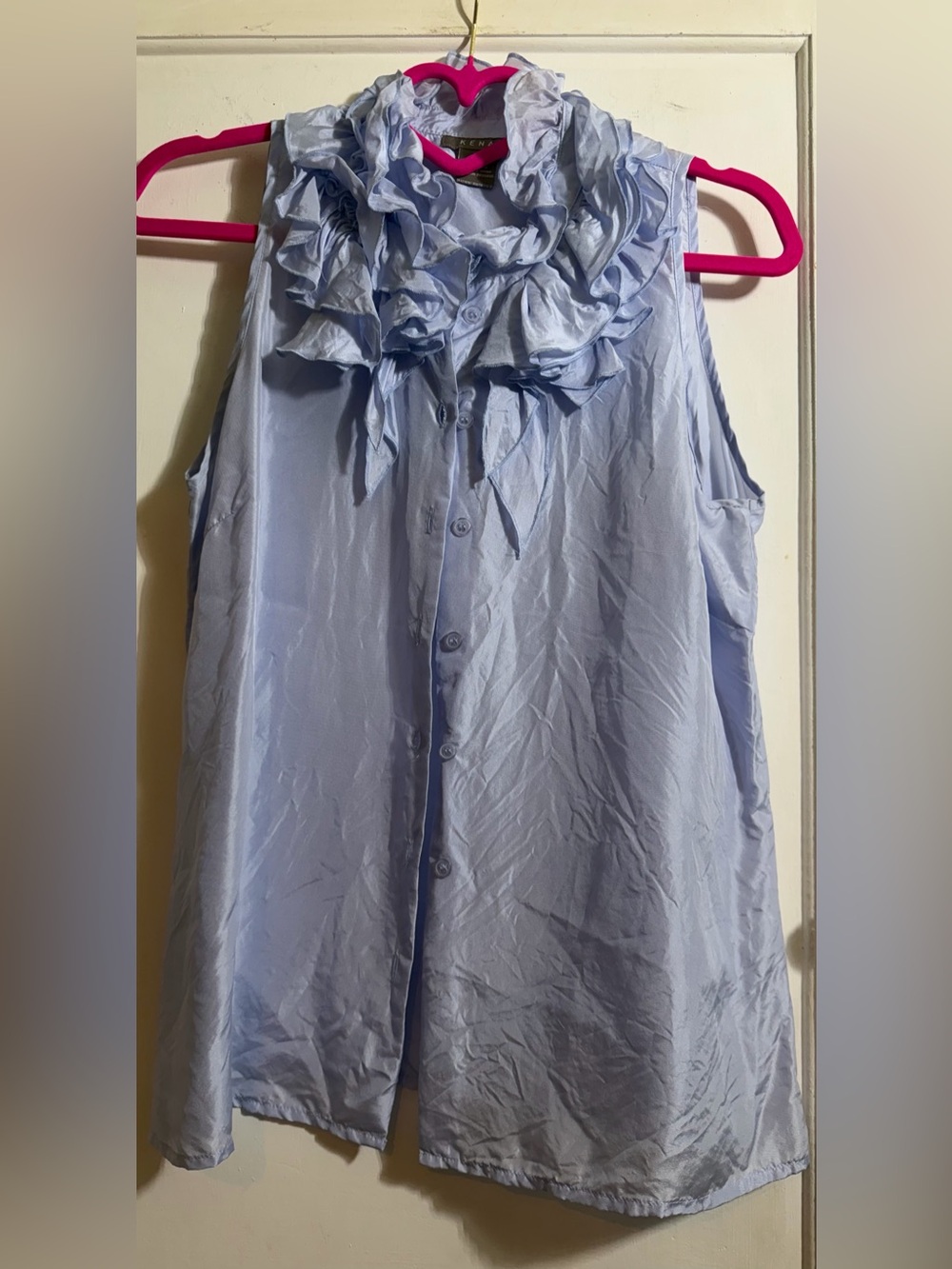 Kenar Light Blue Ruffle Collar Sleeveless Button-Down Shirt